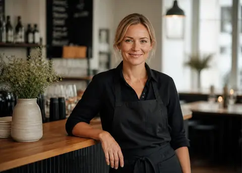 Restaurangägare i sin lokal